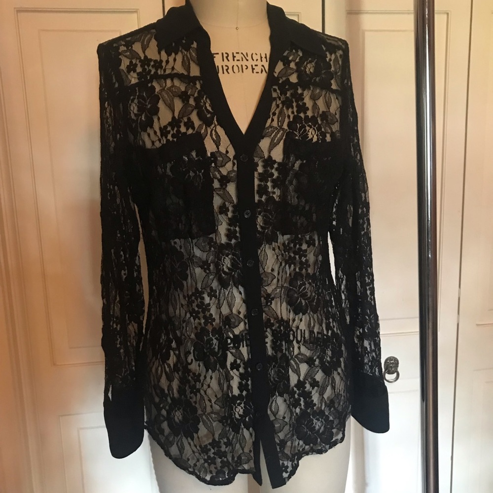 Black Lace Portofino Button-down